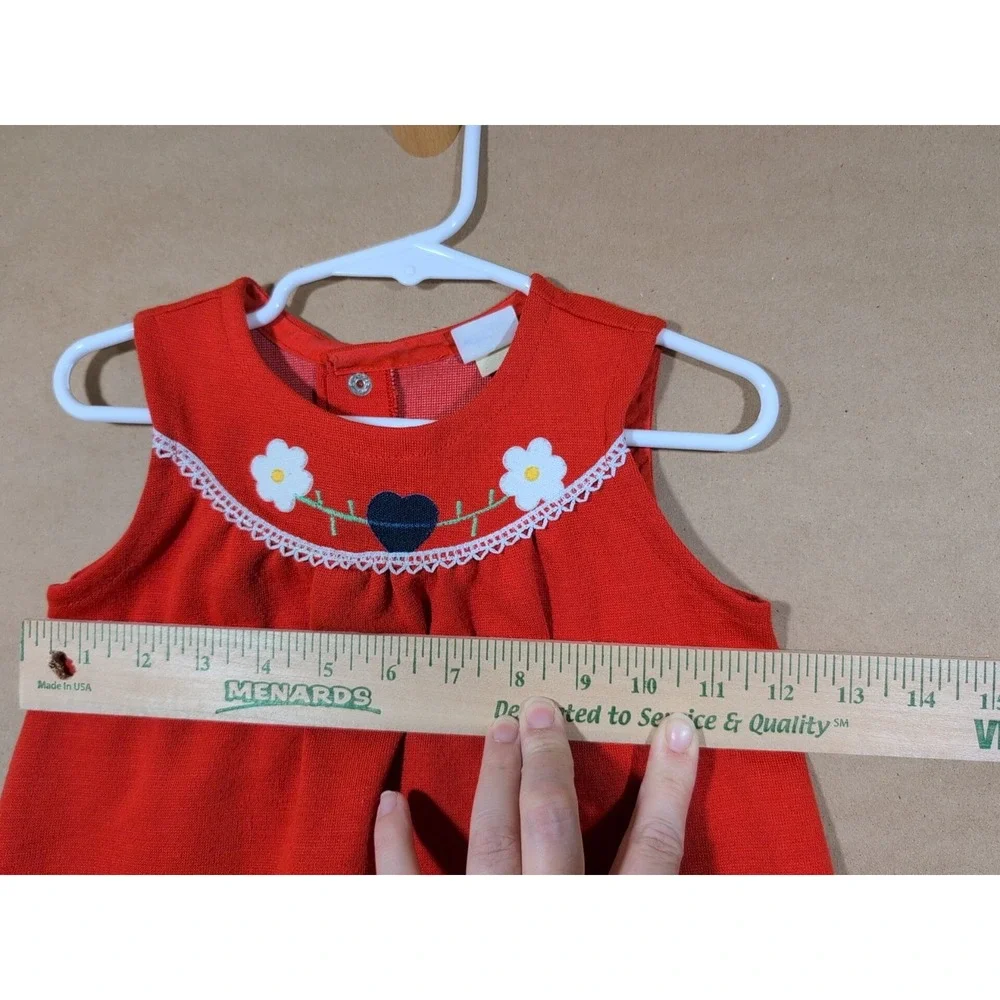 Vintage Carter's Girls Size 4 Dress Red With Daisies Heart A-line Sleeveless USA